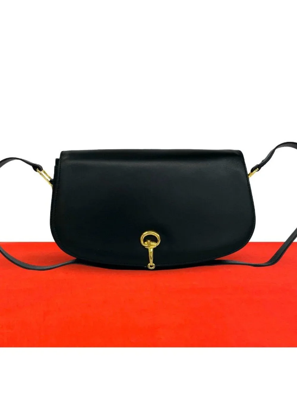 Gucci Vintage Horsebit Leather Shoulder Bag Pochette Black